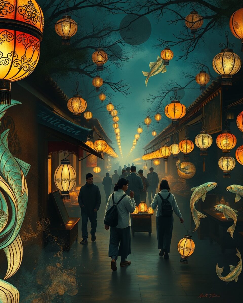 Koi Lanterns at Dusk