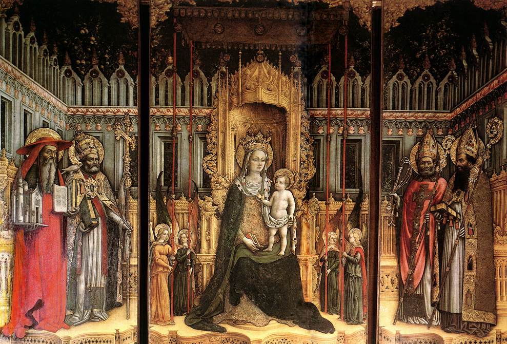Madonna and Child enthroned in paradise with the fathers of the church by Antonio Vivarini