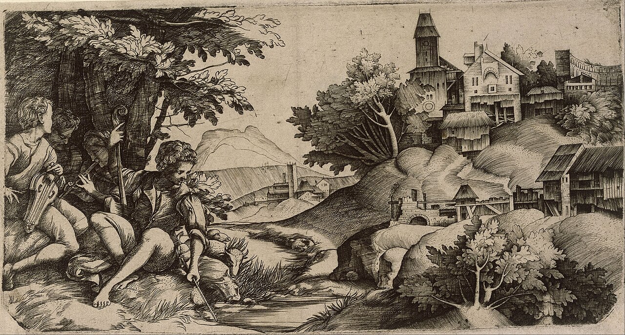 Concert by a brook by Giulio Campagnola