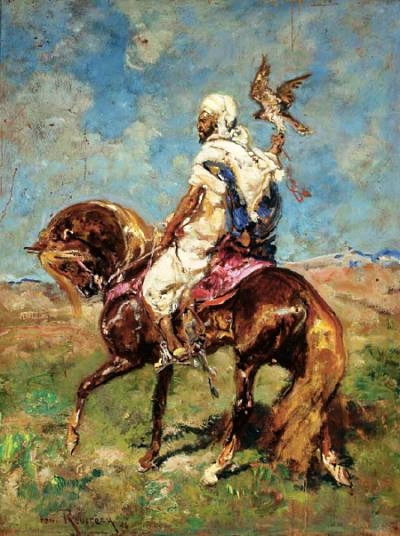 Arab horseman with a falcon. by Henri Emilien Rousseau