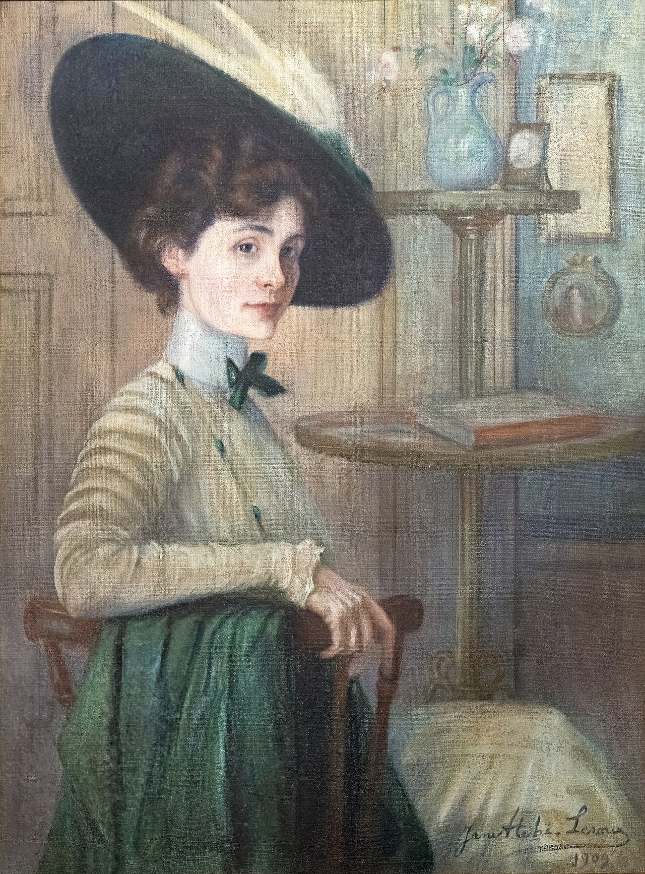 Self-portrait with a green hat by Jane Atché