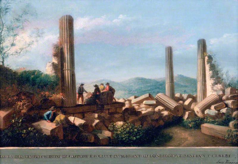 View of the Remains of the Temple (supposed to be of Castor and Pollux) in Agrigentum  (5 of 6) by Luigi Mayer