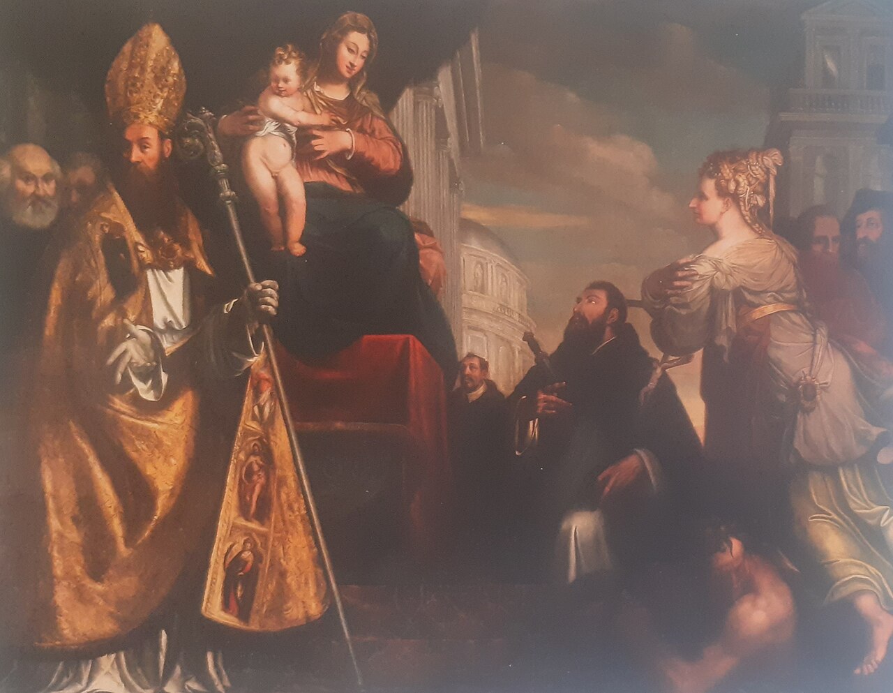 Madonna col Bambino in trono tra i santi Zeno e Pietro martire nell'atto di ricevere l'omaggio della città di Verona by Orlando Flacco