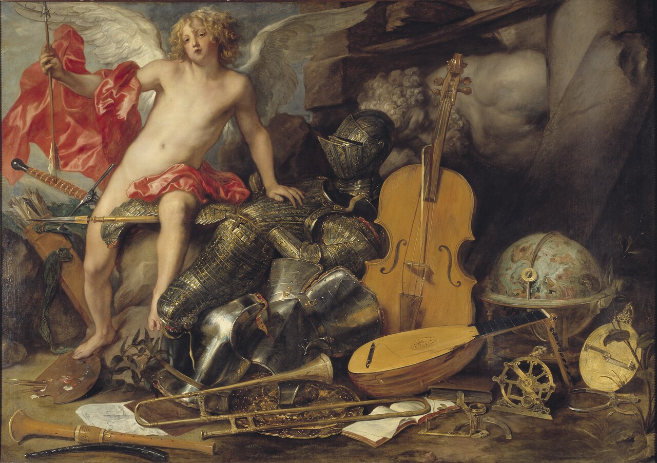 Triumphant Cupid among Emplems of Art and War by Thomas Willeboirts Bosschaert
